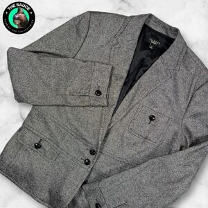 Talbots Blazer Women 16 Gray Wool Silk Blend Tweed Two Button Academia Jacket‎